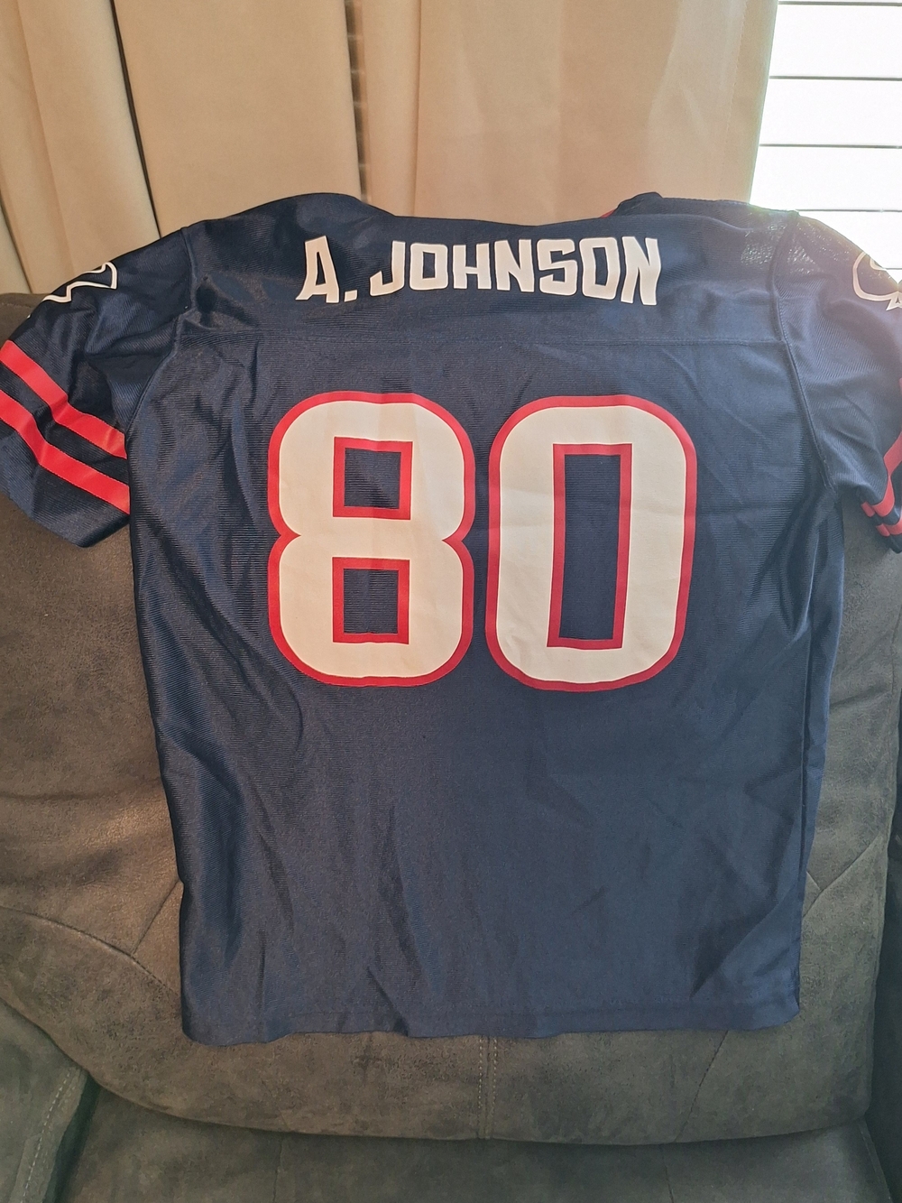 NFL A. Johnson Youth HOUSTON TEXANS Navy Blue Jersey with White & Red 80